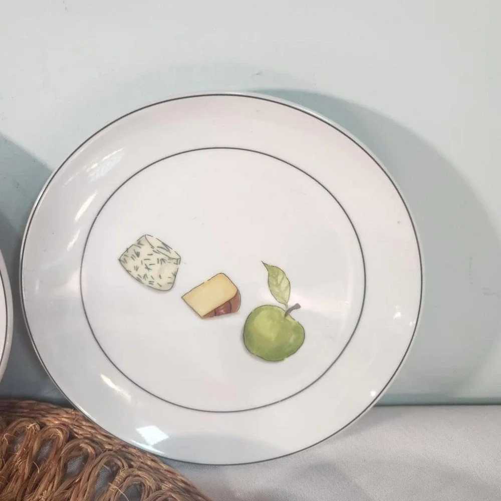 Crate & Barrel Fruit & Cheese Appetizer Plates – Set of 6 Ceramic Plates
